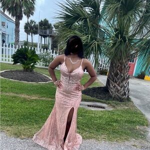Light pink rose gold prom dress
